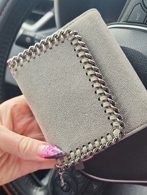 Stella McCartney Light Green Suede Wallet with Silver Chain Cqqharm